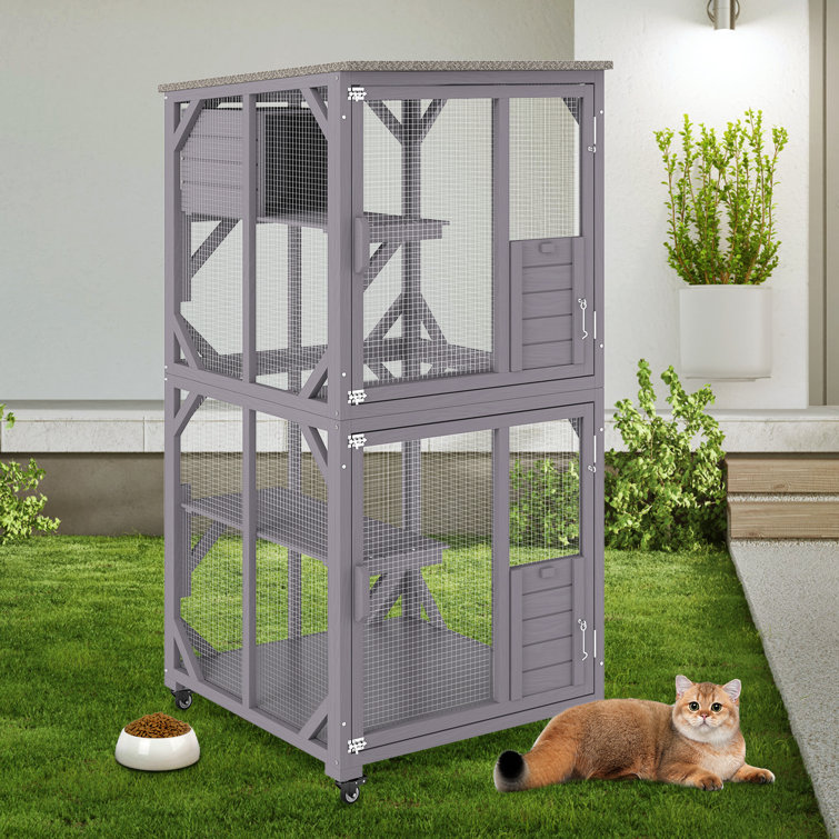 Tucker Murphy Pet™ Wooden Cat House On Rotating Wheels, Cat Condo Cage